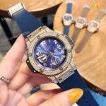 Copy Hublot Big Bang Rose Gold Diamond Blue Dial Watches